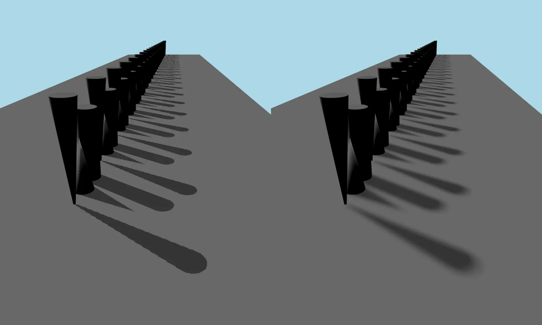 Comparison of hard-edged and soft shadows