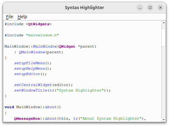 Text editor with syntax highlighting
