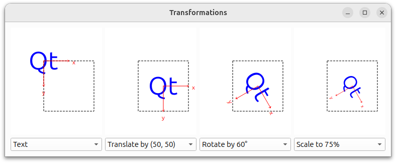 Application displaying different customizable text transformations