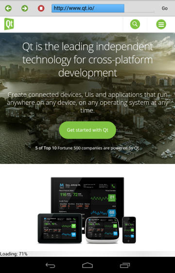 Web view displaying the Qt website on an Android device