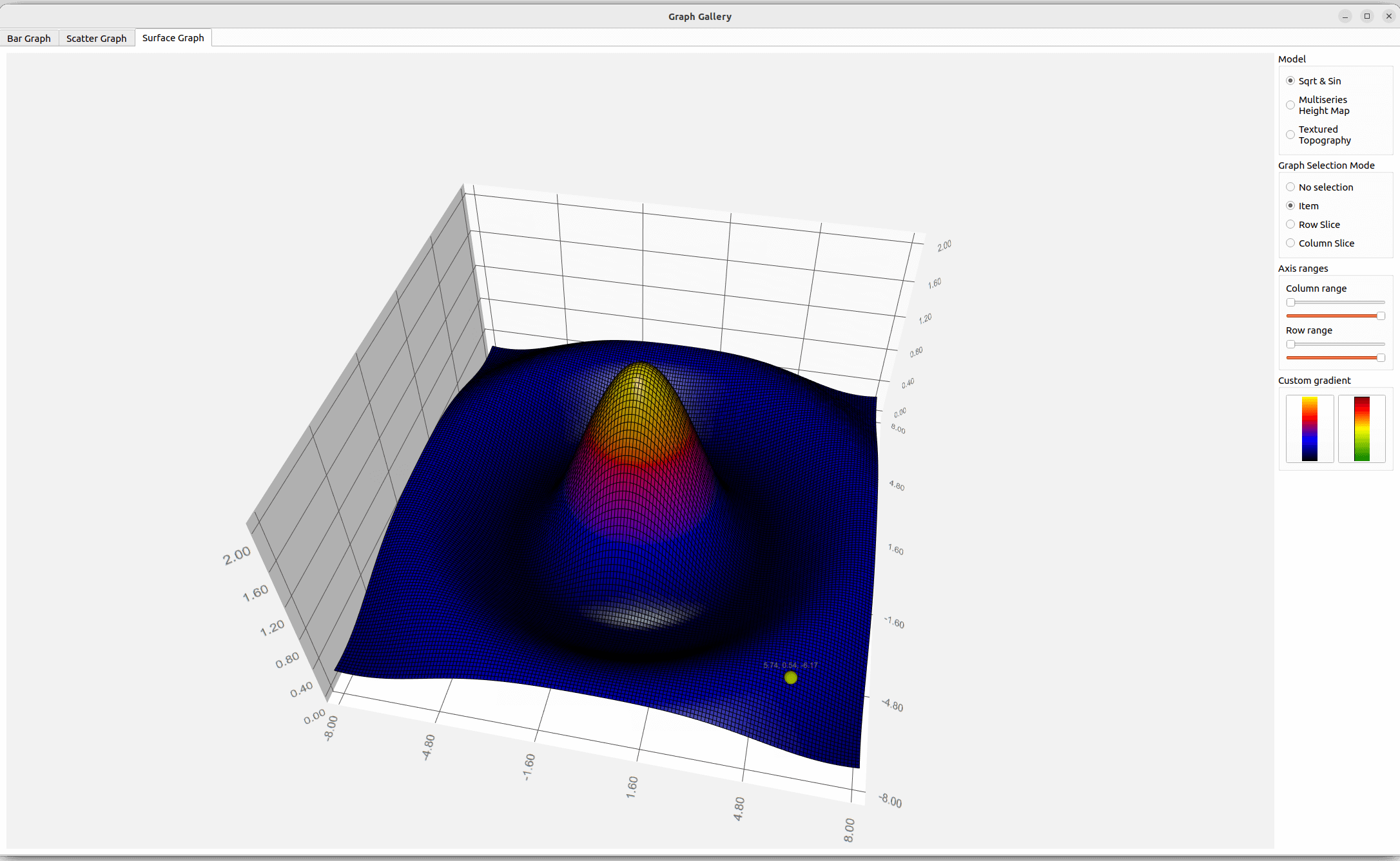 3D surface plot with gradient coloring and customization options