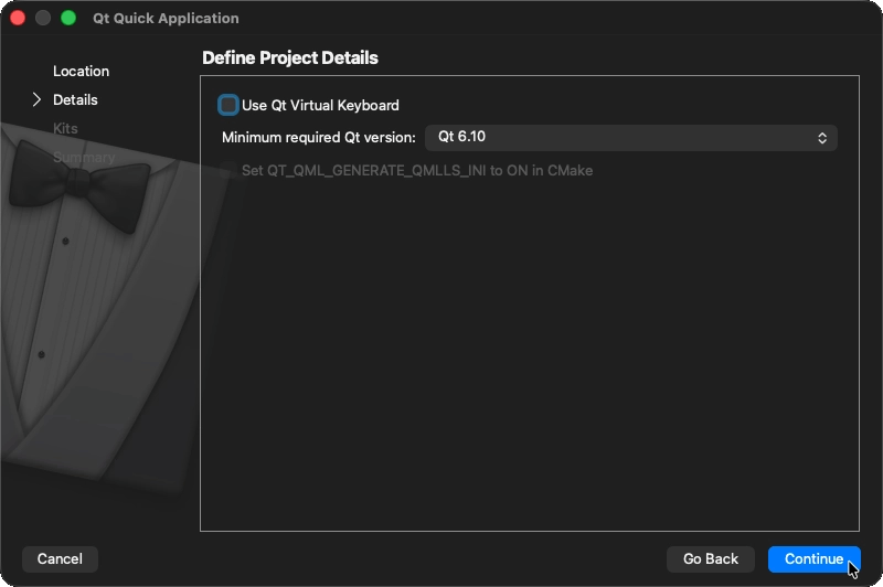 Define Project Details dialog