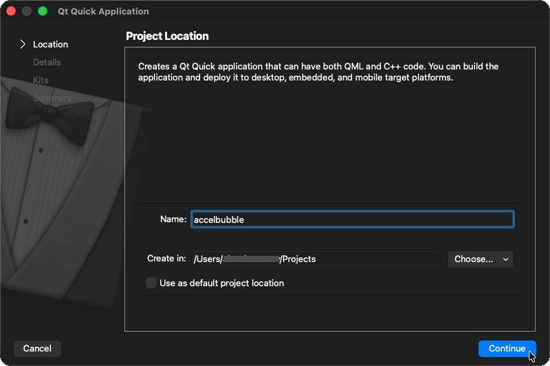 Project Location dialog