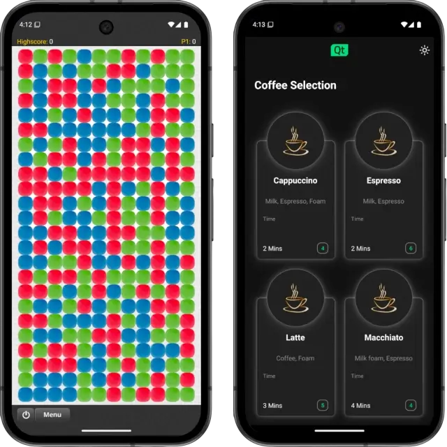 Qt for Android demo applications running on an Android emulator