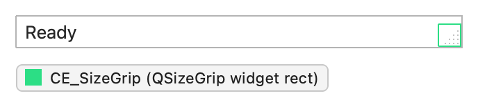 Status bar with the message Ready and the size grip in the corner outlined