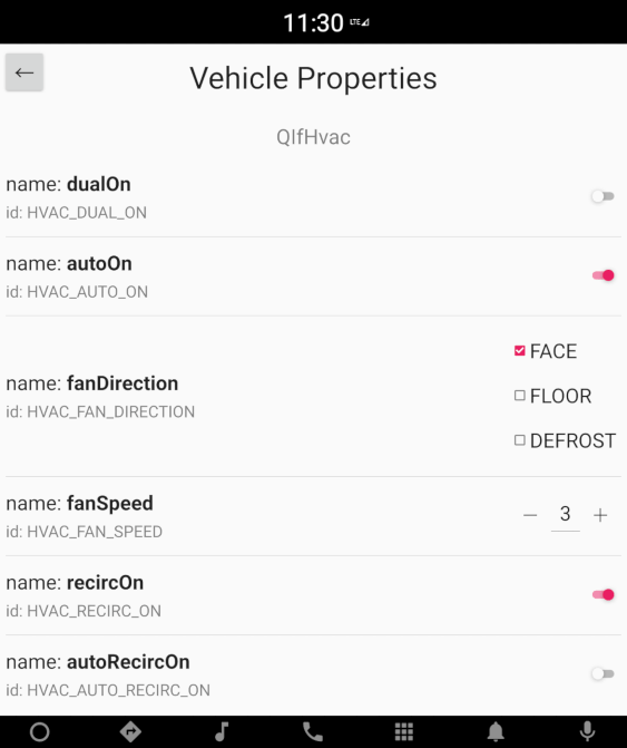 "QtAA Vehicle Properties Browser Example Screenshot"
