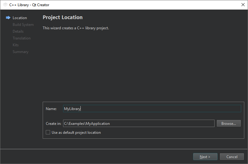 {Project Location dialog}
