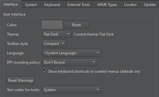 {Interface tab in Environment preferences}
