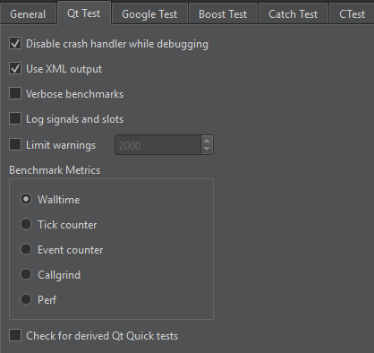 {Qt Tests tab in Testing preferences}