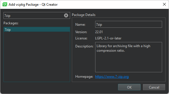 {Add vcpkg Package dialog}