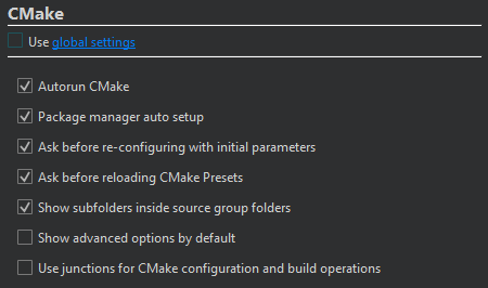 {CMake settings for a project}
