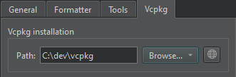 {Vcpkg tab in CMake Preferences}