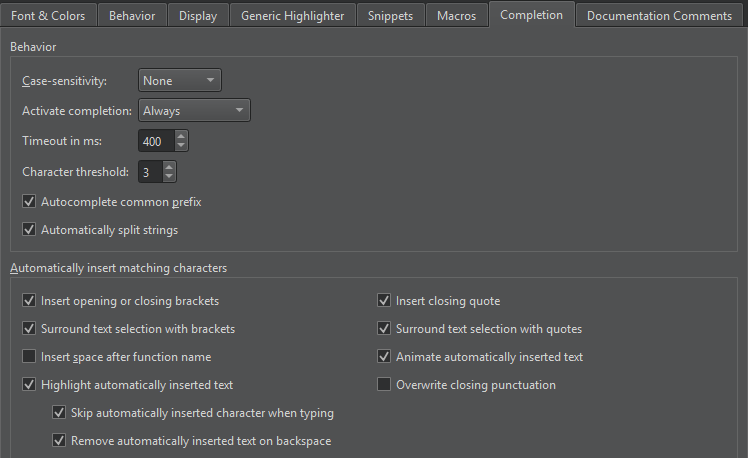 {Text Editor Completion preferences}