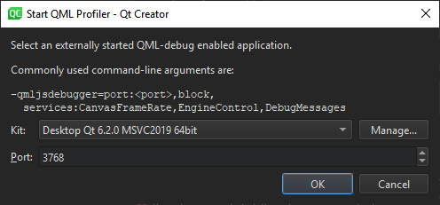 {Start QML Profiler dialog}