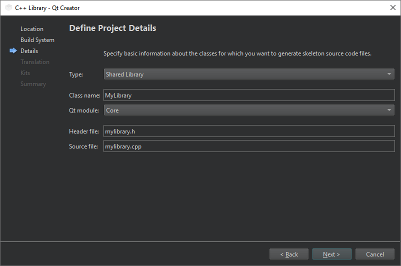 {Define Project Details dialog}