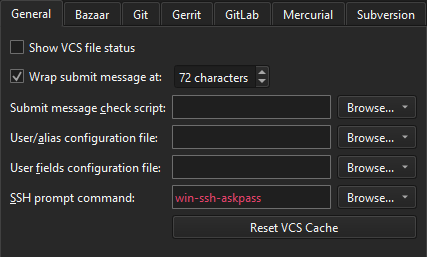 {General tab in Version Control preferences}