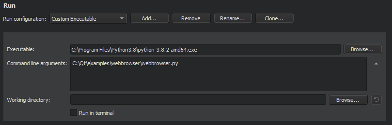 {Python custom executable run configuration}