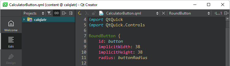 {Qt Creator without the main menu}