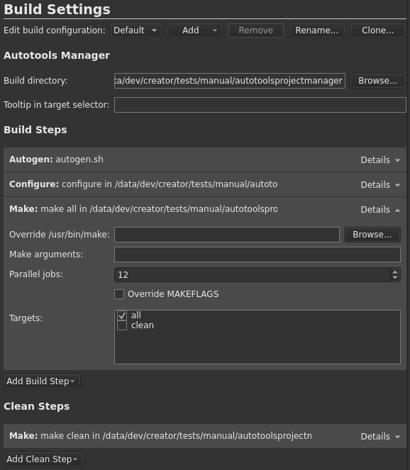 Autotools build settings