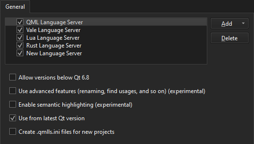 General tab in Language Client preferences