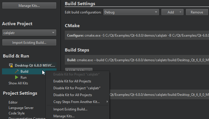 Sidebar in the Projects mode