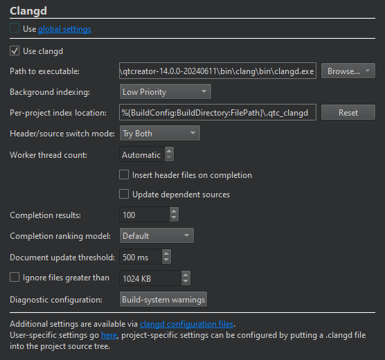 Clangd preferences for a project