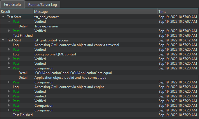 Test Results output