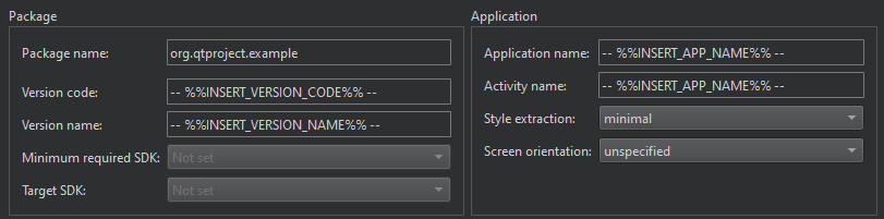 Package info in Android Manifest Editor