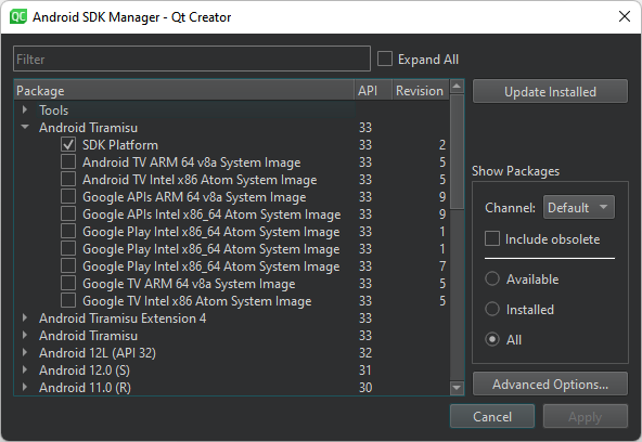 SDK Manager in the Android tab in SDKs preferences