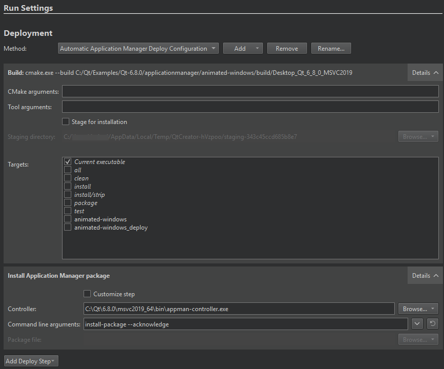 Deploy to application manager