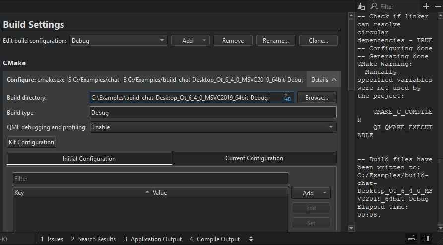 CMake output in Projects mode