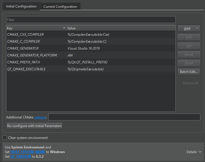 CMake environment configuration
