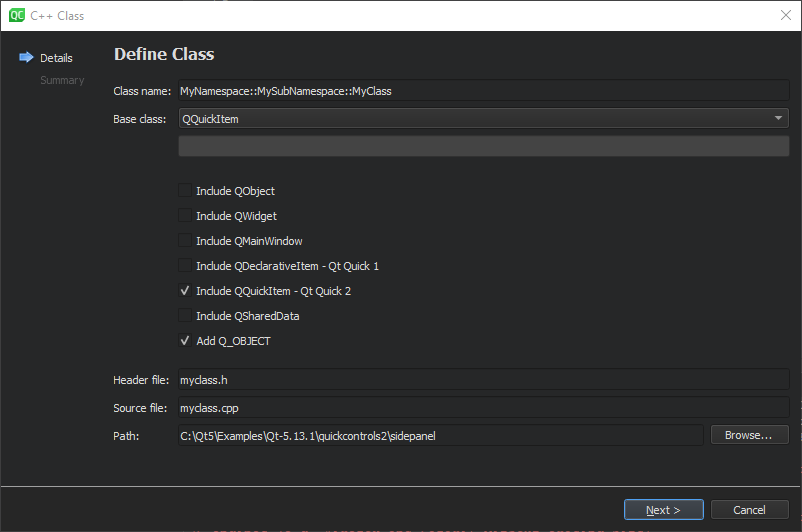C++ Class dialog