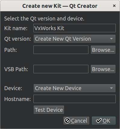 Create New Kit dialog