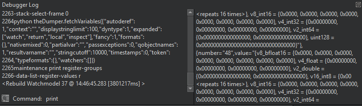 Debugger Log view
