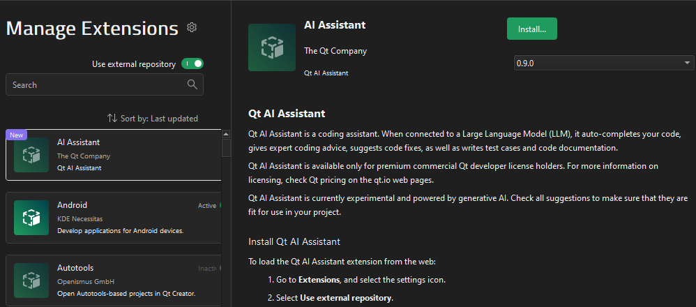 AI Assistant in Extensions mode