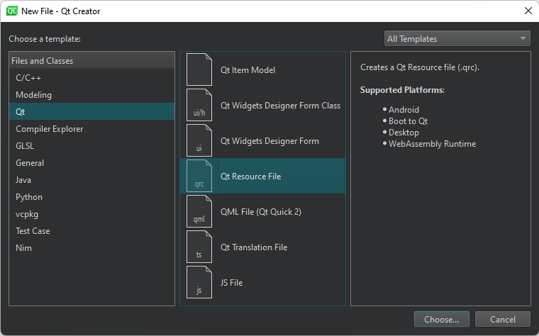 New File dialog