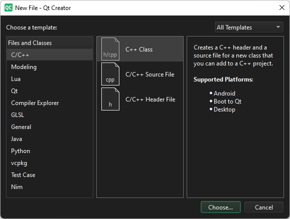 New File wizard