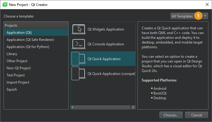 New Project dialog