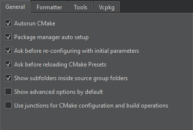 General tab in CMake preferences