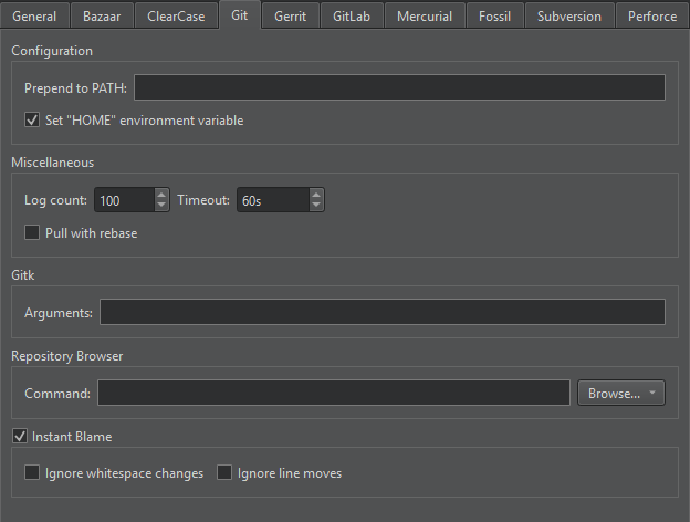 Git tab in Version Control preferences