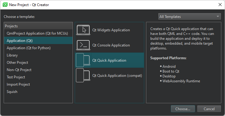 New Project dialog