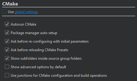 CMake settings for a project