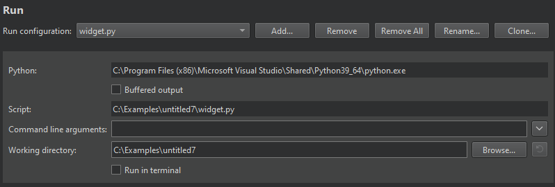 Python run settings