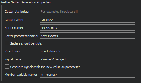 Getter and setter generation in the Quick Fixes tab in C++ preferences