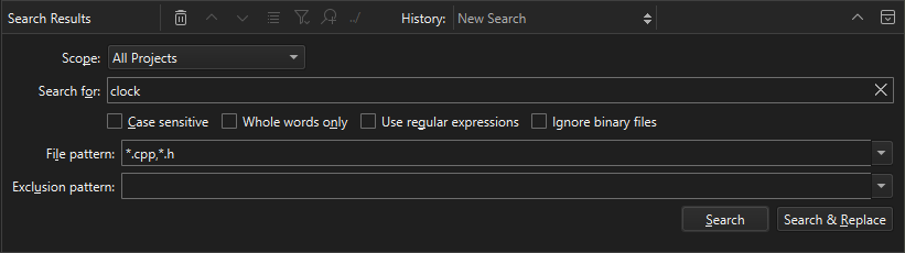 All Projects option in the Search Results view