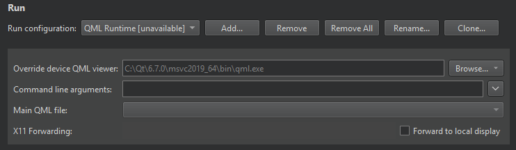 Run Settings for a Qt Quick UI Prototype project