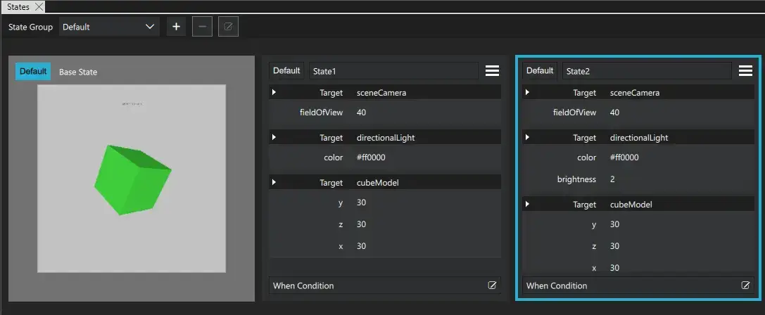 Three states in the States view with no extended state.