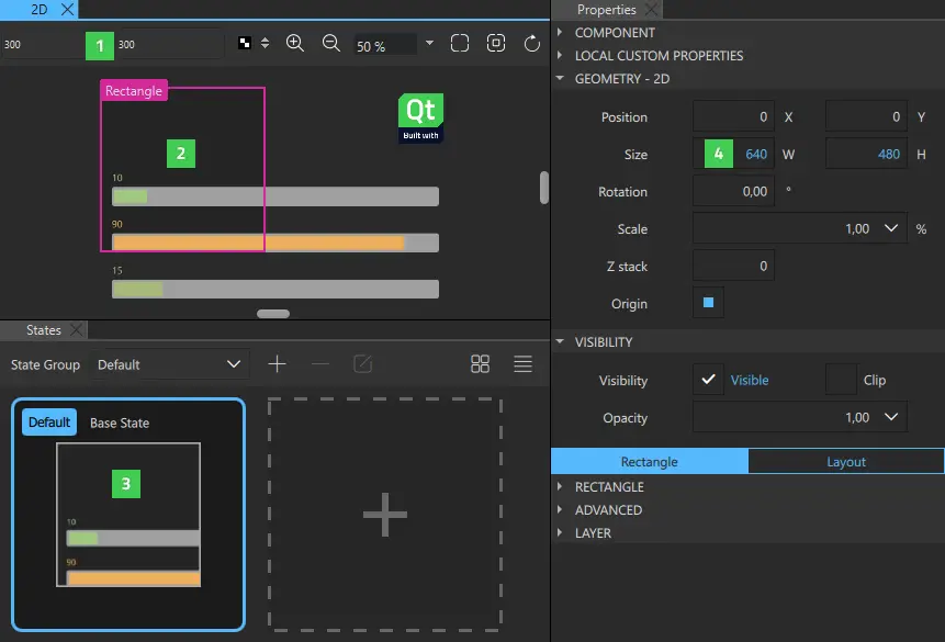 Component width and height.