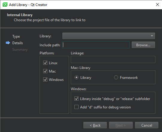 Adding an internal library